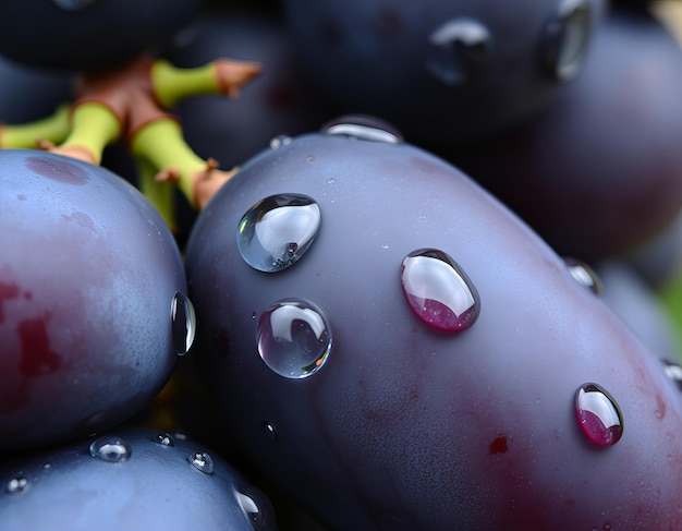 Photo a bunch of purple grapes with water drops on them