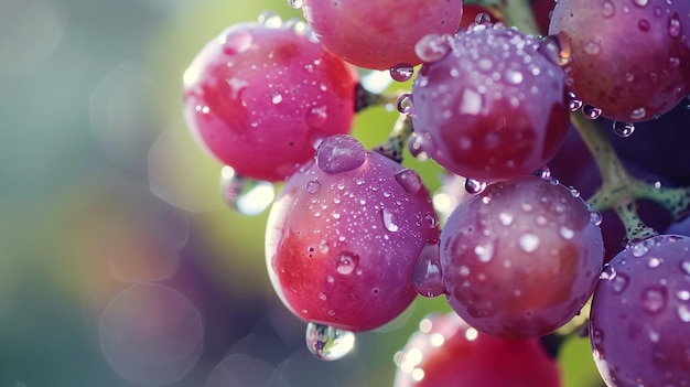 a bunch of purple grapes with water drops on them