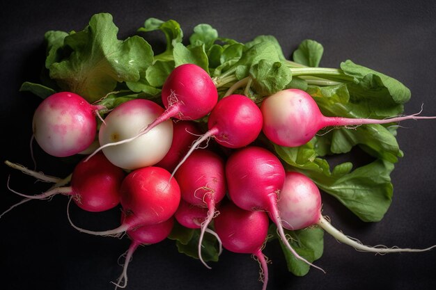 Photo a bunch of radishes on a black background