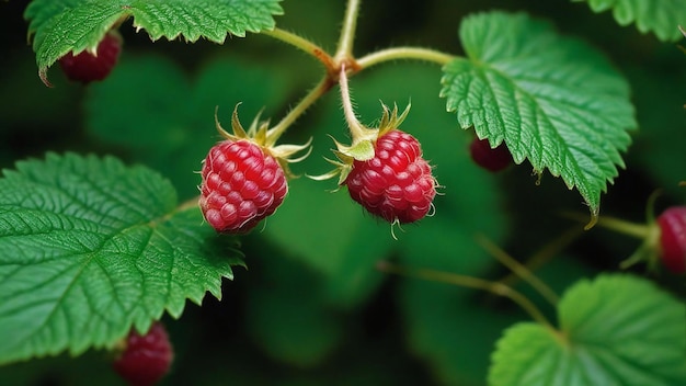 a bunch of raspberries are growing on a bush