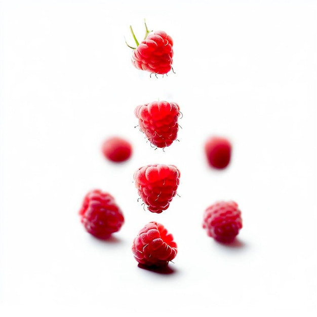 A bunch of raspberries on white background