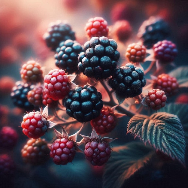 a bunch of raspberries with a red background