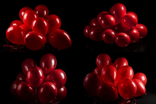 Bunch of red balloons isolated on black background