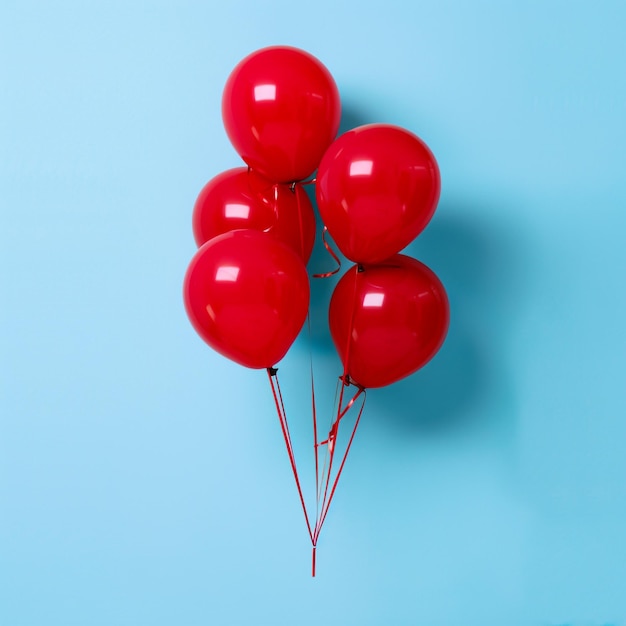 a bunch of red balloons with a blue background and one of them has a red one