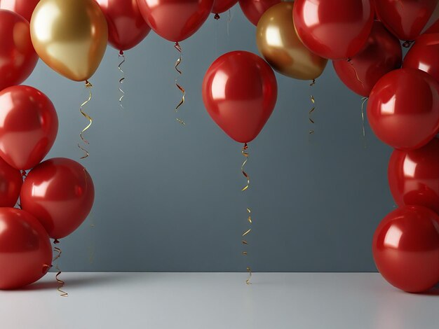 Photo a bunch of red balloons with gold and red hearts