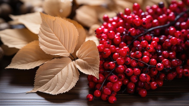 Photo a bunch of red berries with a leaf that says pomegranate