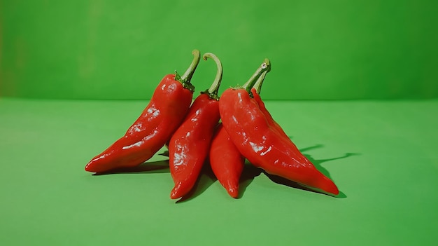 Photo a bunch of red chili peppers against a vibrant green background