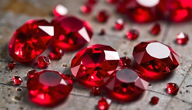 Photo a bunch of red gems are laying on a table