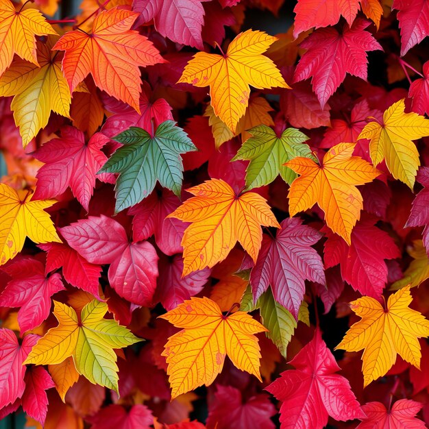 Photo a bunch of red and green leaves that are from the fall season