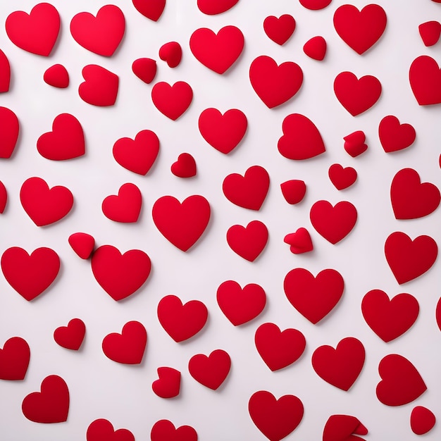 a bunch of red hearts are lined up on a white background