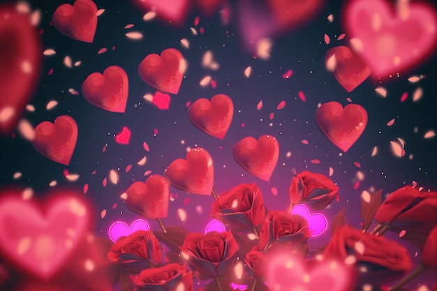 A bunch of red hearts floating in the air generative AI