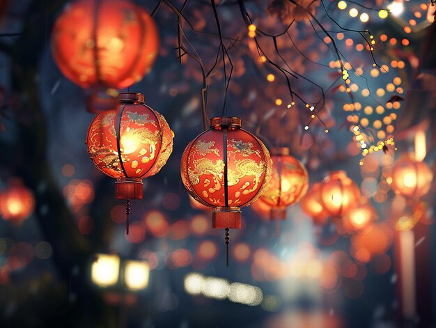 Photo a bunch of red lanterns with the word quot i love quot on the top