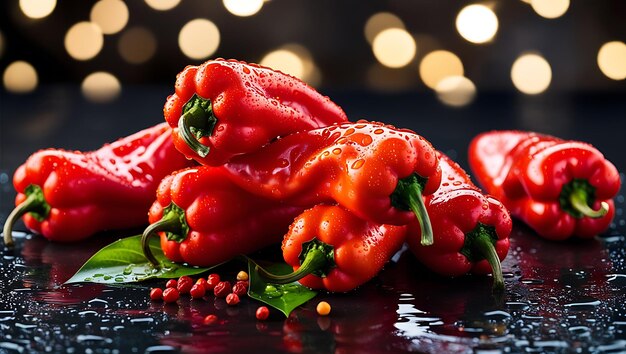 Photo a bunch of red peppers that are on a table