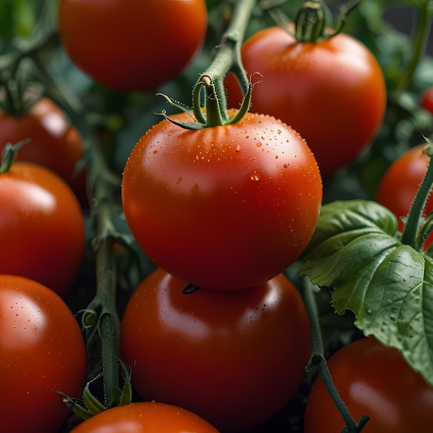 Photo a bunch of red tomatoes are on a vine