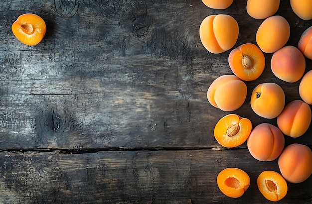 Photo a bunch of ripe apricots on a wooden table