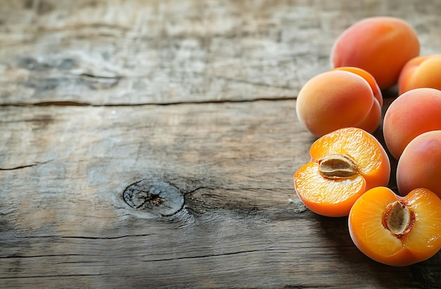 Photo a bunch of ripe apricots on a wooden table