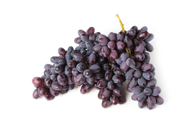 Bunch of ripe black grapes isolated on white 