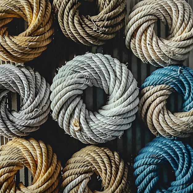 a bunch of ropes that are on a rack AI generated