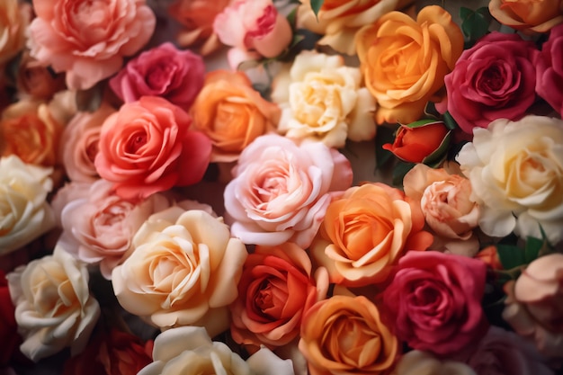 A bunch of roses are in a bowl with the word love on it.