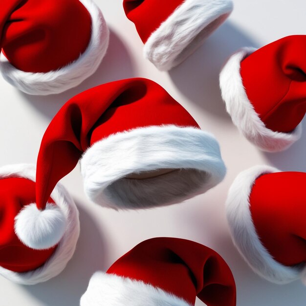 Photo a bunch of santa hats are on a white surface