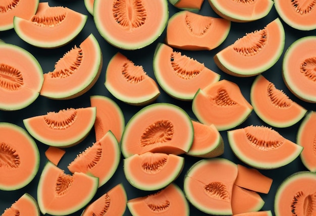 a bunch of sliced melon that has the word melon on it