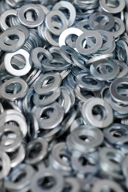 Bunch of stainless steel galvanized flat washers for fastener screws nuts or bolts