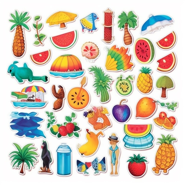 a bunch of stickers with different types of fruit and vegetables generative ai