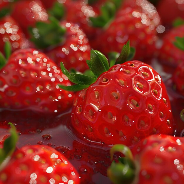 Photo a bunch of strawberries with water drops on them