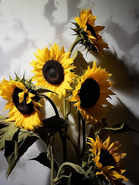 a bunch of sunflowers are in a vase with one that has the number 3 on it.