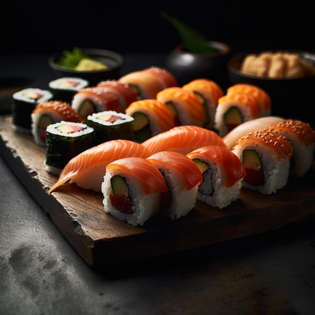 bunch of sushi food photography