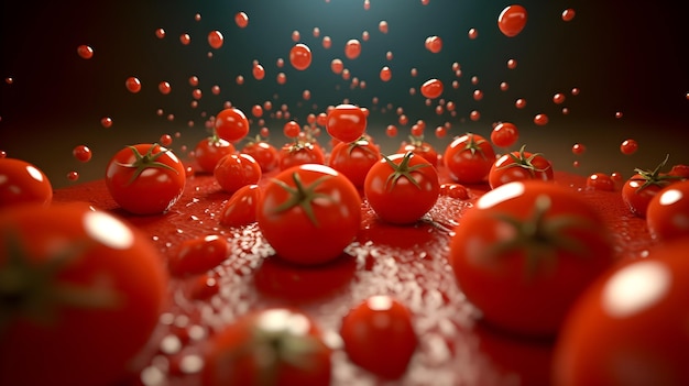 A bunch of tomatoes are floating in the air.