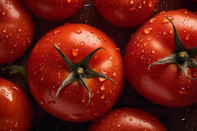 A bunch of tomatoes with water drops on them