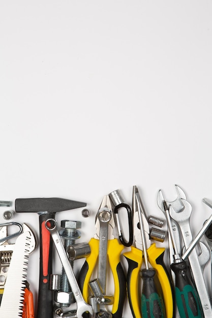 A bunch of tools on a white background