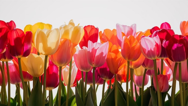 a bunch of tulips with the colors of the rainbow