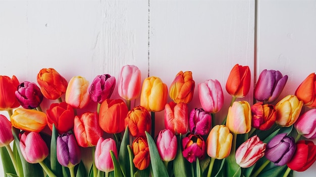 a bunch of tulips with a white background