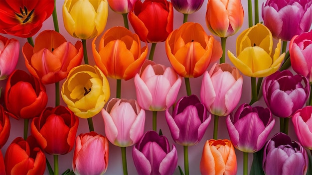 a bunch of tulips with a yellow top