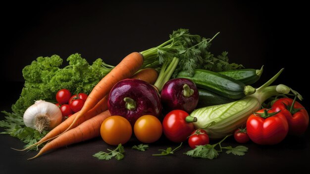 A bunch of vegetables on a black background