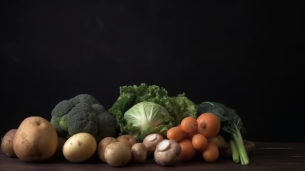 A bunch of vegetables on a black background