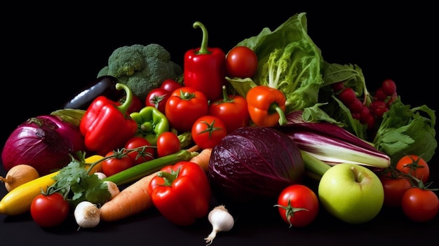 A bunch of vegetables on a black background