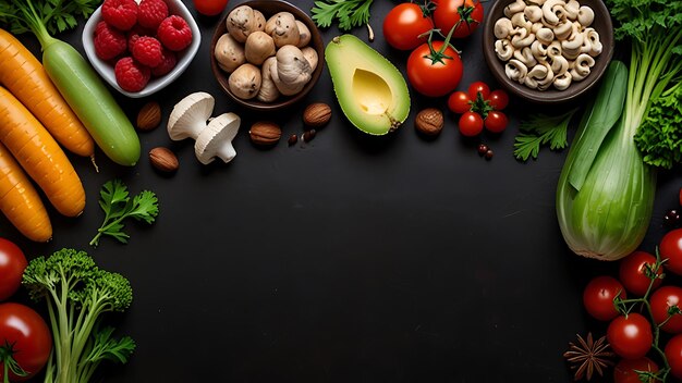 Photo a bunch of vegetables and fruits on a black background with a picture of a vegetable on it