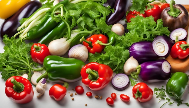 a bunch of vegetables including one of the vegetables has a green pepper