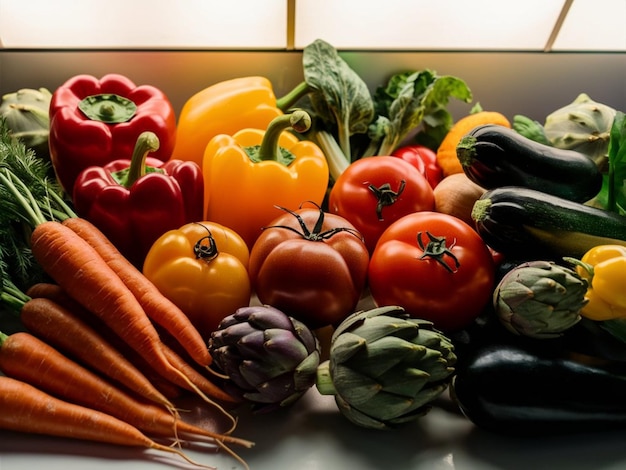 a bunch of vegetables including peppers tomatoes and other vegetables