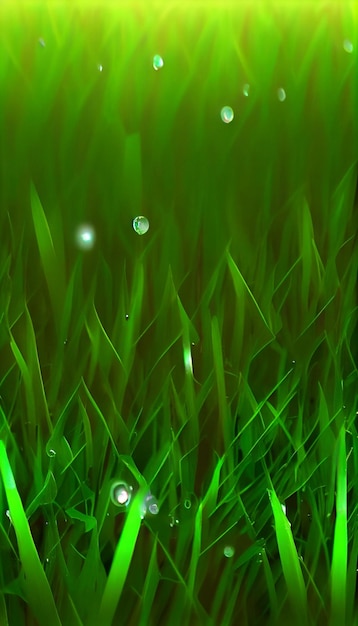 Bunch of water droplets sitting on top of a lush green field generative ai