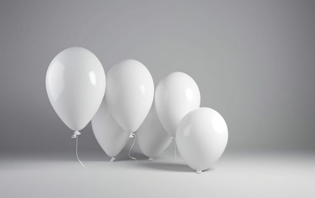 A bunch of white balloons with one being pulled by a string