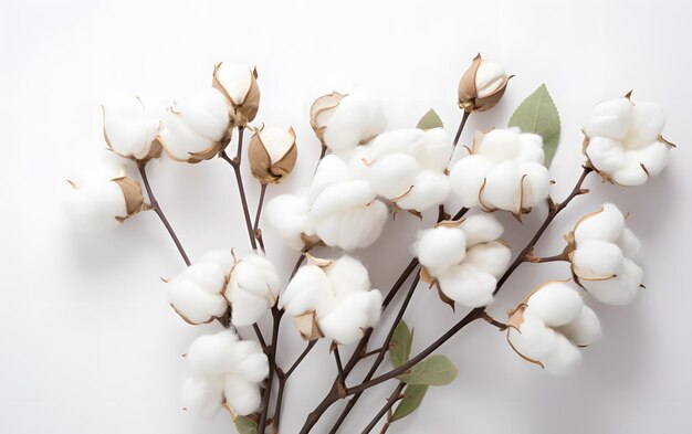 Photo a bunch of white cotton flowers against a white background