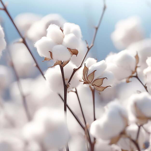 Photo a bunch of white cotton flowers are shown in a field