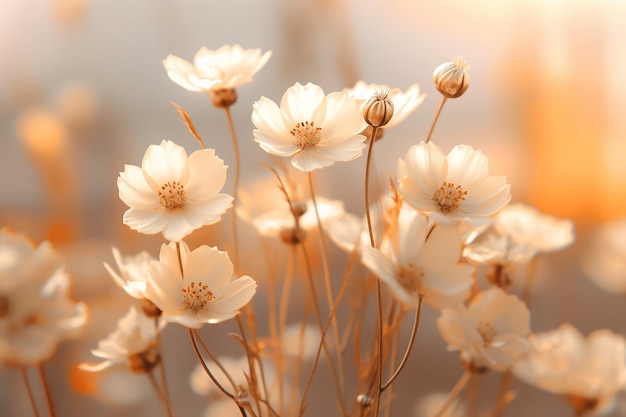 A bunch of white flowers with a golden background