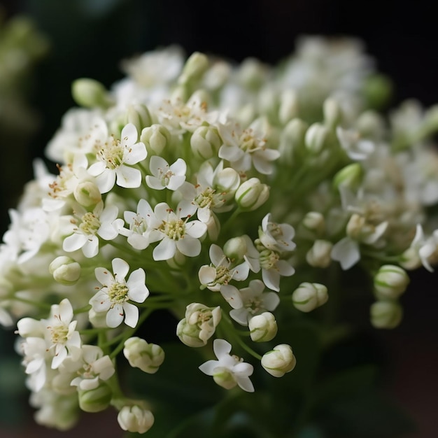 A bunch of white flowers with the word on it