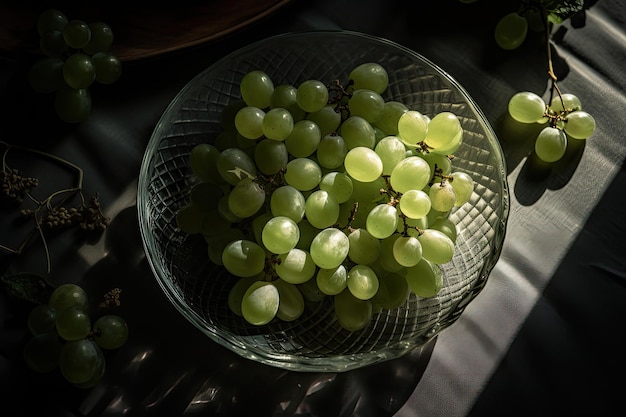 Bunch of white grapes in glass dish minimalist and elegant generative IA