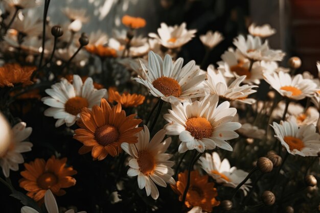 A bunch of white and orange daisies